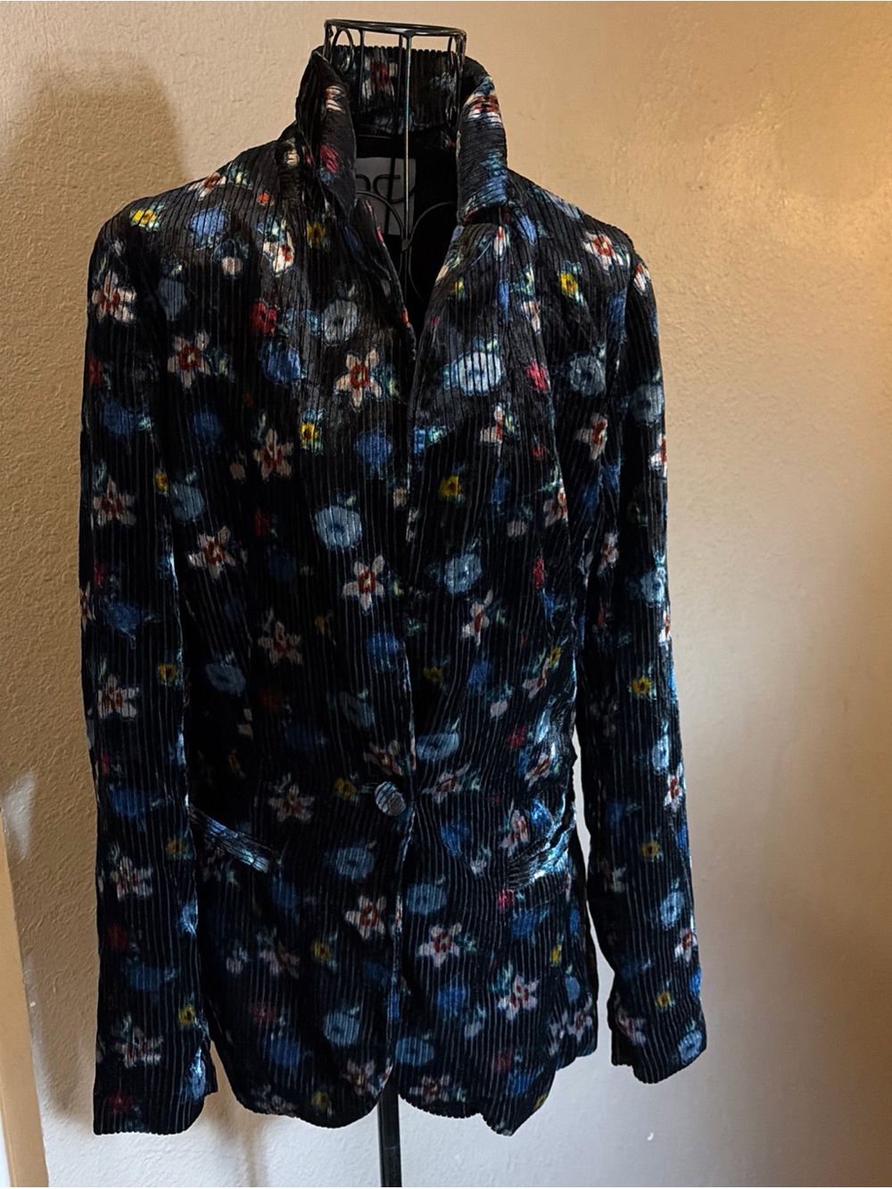 Anthropologie Jacket Women’s Size 6 Black Floral Ribbed Long Sleeve Casual